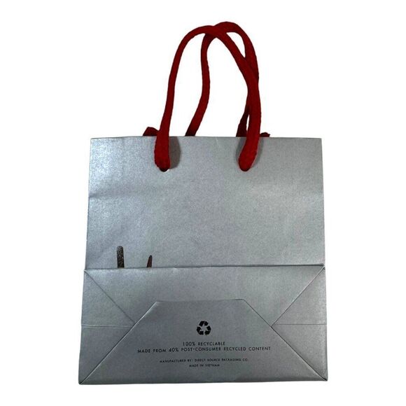 Neiman Small Recycled Gray Gift Bag With Red Rope Handles 6.5”  X6.25” Jewelry - Picture 3 of 5